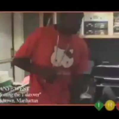 Kanye using the Robocop sample&mdash;and wearing a Hello Kitty shirt&mdash;in 2003 (via @kanye.archives on Instagram)