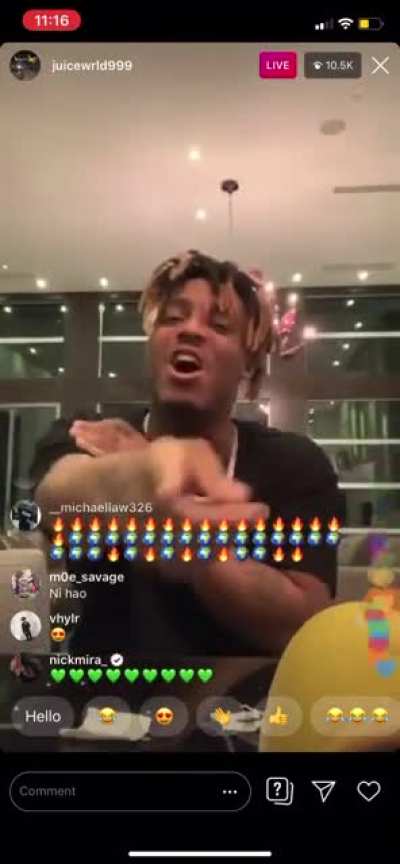 Juice WRLD was vibing to his song &ldquo;on my own&rdquo;. This Instagram live was from August 27th 2019