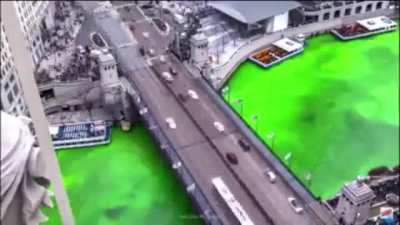 Chicago river being dyed green for Saint paddy&rsquo;s day! Happy Saint paddy&rsquo;s day yall