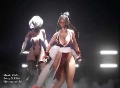 2B And Mai Shiranui Dancing (3D Ikeda) [Nier Automata & King of Fighter]