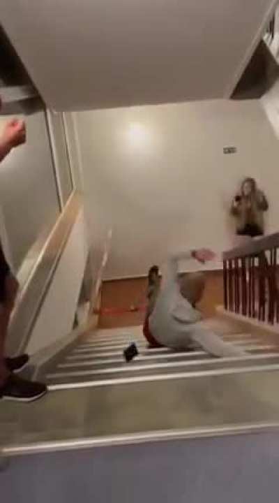 What could go wrong skiing on stairs?