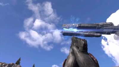 Frigate firing it&rsquo;s MAC in the background