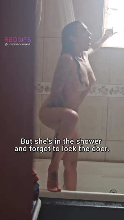 Peeping Step-Mommy taking a shower