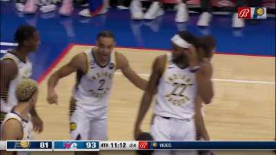 [Highlight] TJ McConnell gets the steal on the inbounds and Benedict Mathurin takes it right at Joel Embiid for an and one
