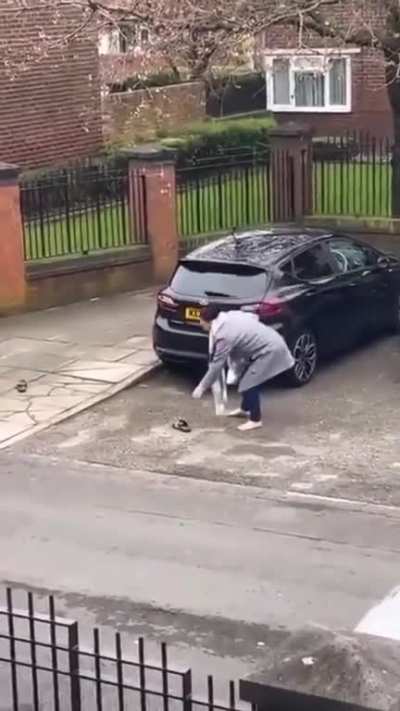 Typical British mum coming back from the grocery store