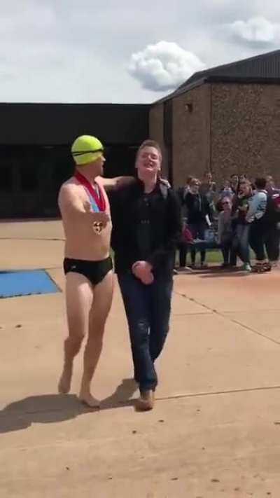 Dad Embarrassing his son by picking him from school in a speedo