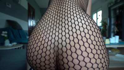 She keeps riding on him in fishnet dress