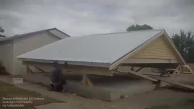 Work smart not hard. That's an interesting way to build a house. The idea of ​​raising the roof with a jack is amazing.