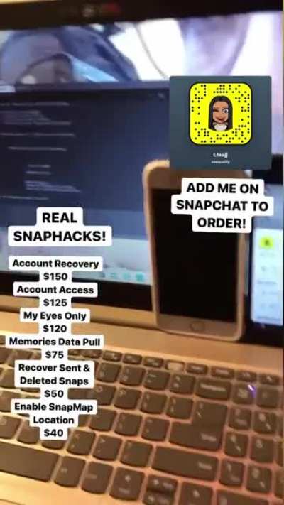 contact @naequality on snapchat to order hacks for social media's like snapchat, instagram, tiktok, onlyfans , twtter , facebook &amp;amp; more! Hit The Telegram Group Link In Comments!