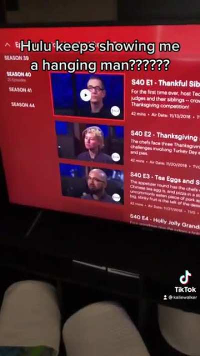 I&rsquo;m sorry, I need someone to see this. Hulu keeps showing me a hanging man