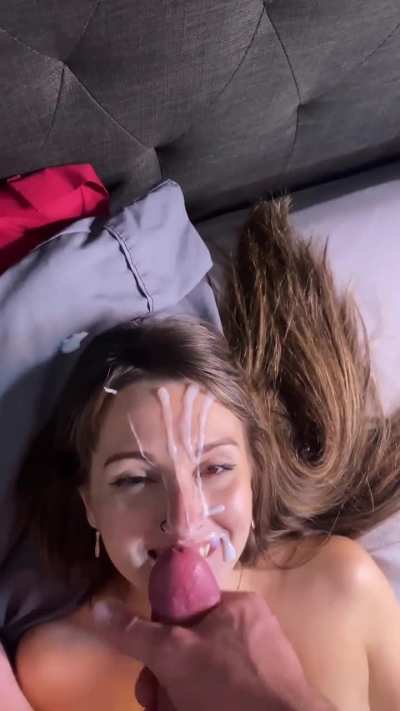 His perfect cock covers me with cum