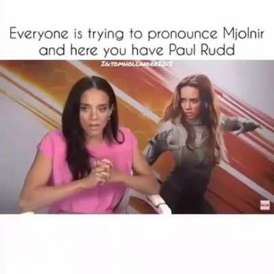 the cast of ant man and the wasp try to pronounce mjolnir