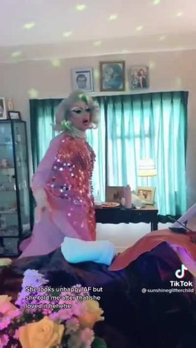 This makes me cry every time her grandmother doesn&rsquo;t have long and she brightens her day by performing drag for her