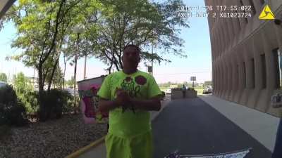 Police officer attempts to chase down and falsely arrest a police brutality protestor in Colorado. Superior officer steps in to discipline his subordinate.