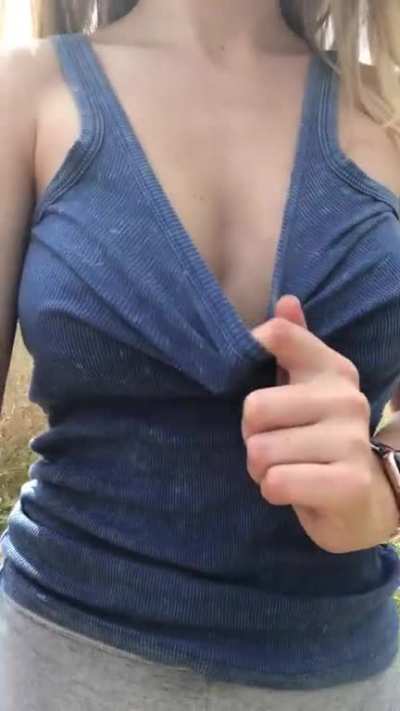 It's so freeing to be outside without a bra on