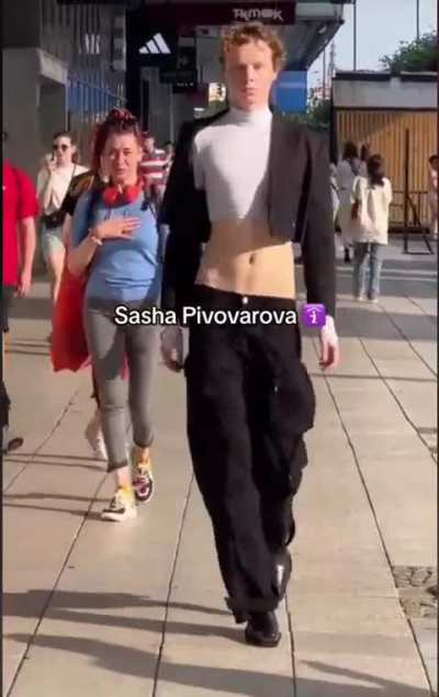 Male "modes" attention seeker using pedestrian zone as catwalk in Germany