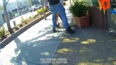 Couple throws coffee on guy for not wearing a facemask.