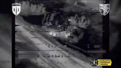 The Ukrainian "Signum" unit destroys 2 Russian trucks with FPV drones near Kodema, Bakhmut. [Published 14/04/2024]