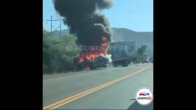 Truck hits a bus that was already in a accident
