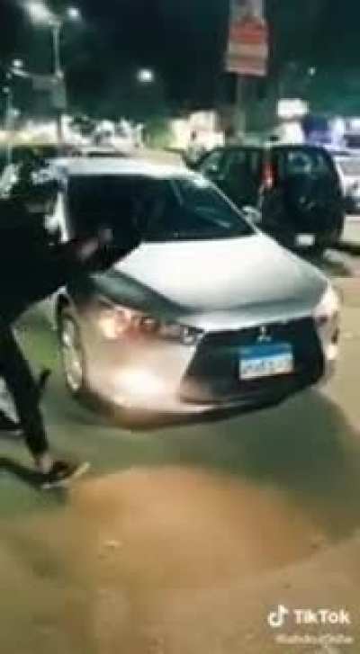 They were trolling passing by cars and karma hit fast
