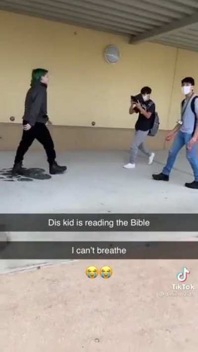Bible Kid Preaches about god to an LGBTQ Atheist with green hair and chase ensues