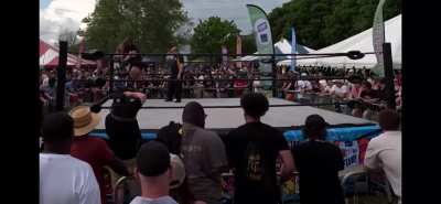 Bobbi Thunder caught on the turnbuckle by Freya The Slaya