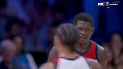 [Highlight] Anthony Edwards starting to take over as he skies for the block at the 3 pt. line and finishes the transition jam (w/ replay).
