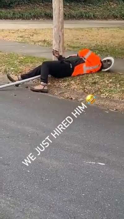 Good thing he had a hard hat.