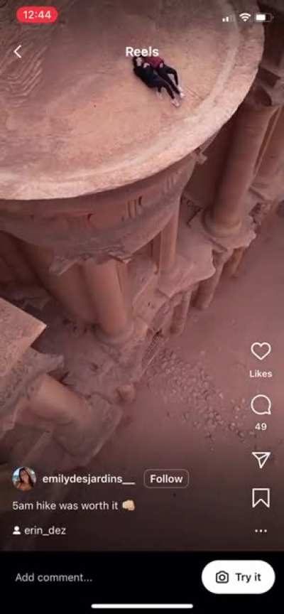 Shameful American tourists climb on Petra monuments for social media clout