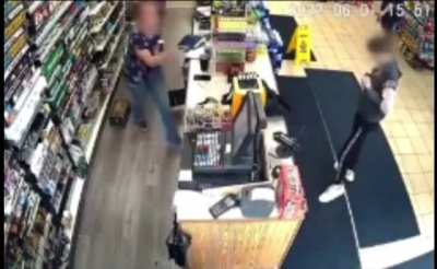 Kid robs gas station with gun