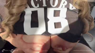 Lucky guy watches football with his cock between girlfriend&rsquo;s tits - Fuxxy and Fluffer - OF/OC