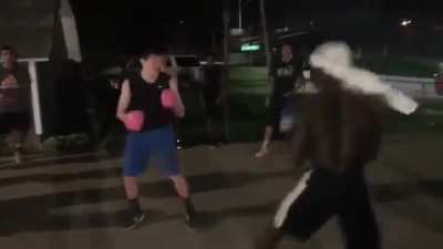 Me (sleeveless) and the notoriously cocky athlete (shirtless)
