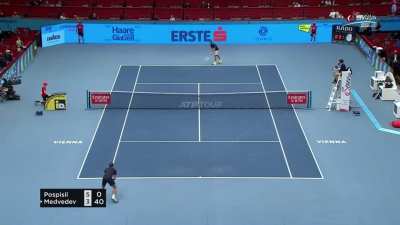 Medvedev&lsquo;s underarm serve leads to a let. Then hilariously follows up with an underarm fake [0:49]