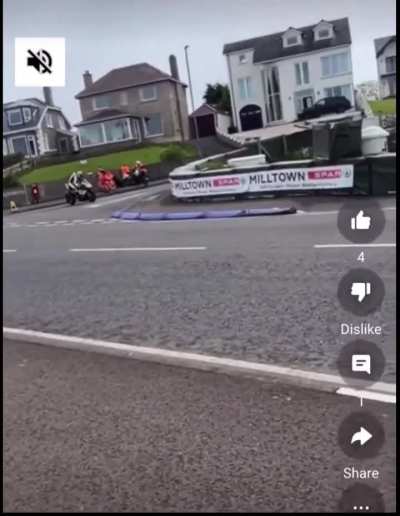 Straight in to a wall at NW200 race.