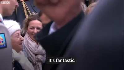 100 year old lady is starstruck by Macron