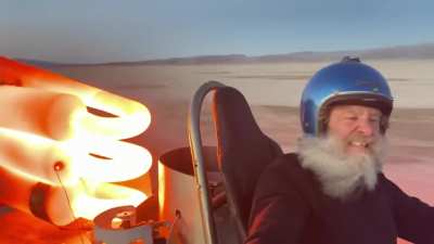 Rocketman Bob Maddox riding his Triple Valveless jet kart the 