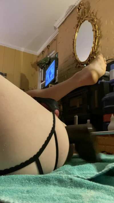 Tell me what you think about my pussy swallowing this big black dildo?