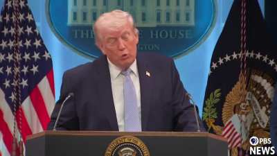 REPORTER: Attacking power plants and bridges violates Geneva Convention. Isn&rsquo;t that a war crime?
TRUMP: I hope I don&rsquo;t have to do it&hellip; they won&rsquo;t have nuclear weapons.
REPORTER: That didn&rsquo;t answer my question.
TRUMP: You are fake news.