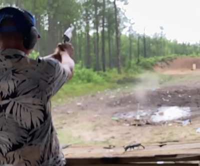 Shooting a ginger ale with the snub cannon