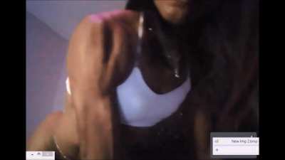 Horny fit powerfully-built ebony shemale.