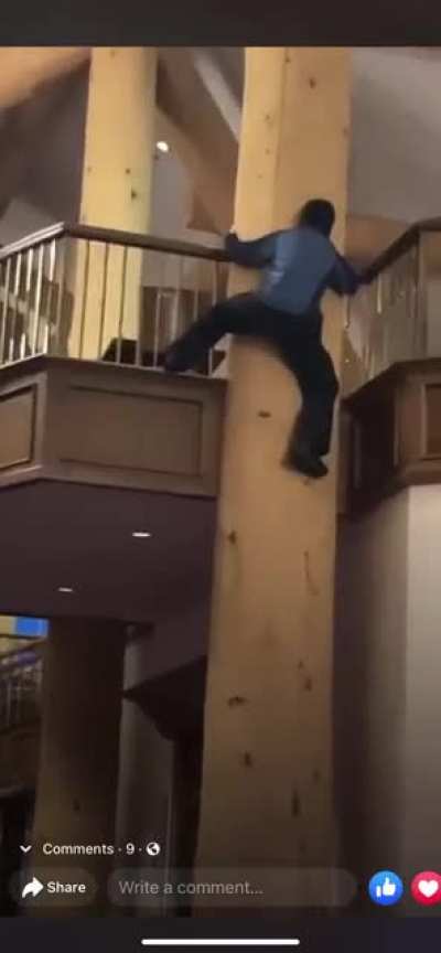 Climbing around the outside of a pillar?