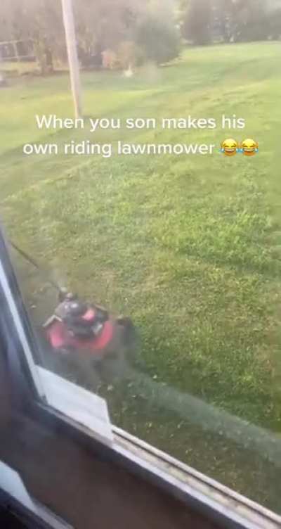 This kid made his own riding lawnmower!