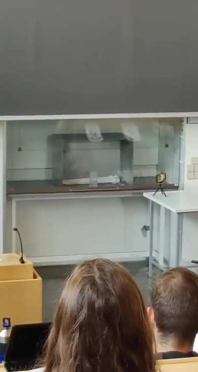 Rapid expansion of gas in a fume hood.