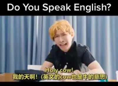 He is speaking English very well.
