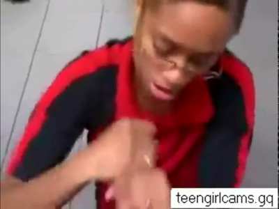 Beauty finishes the job in a gas station bathroom