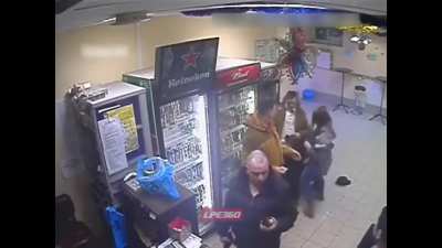 Russian girl saves a drunk man from a violent asshole