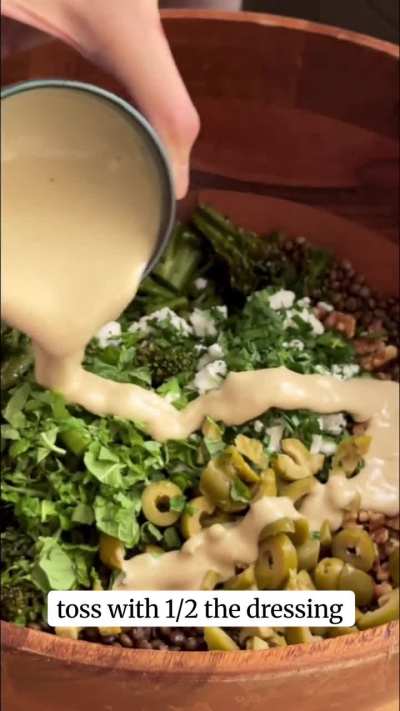 Warm Lentil &amp;amp; Broccolini Salad w/ Creamy Tahini Dressing - all Vegan