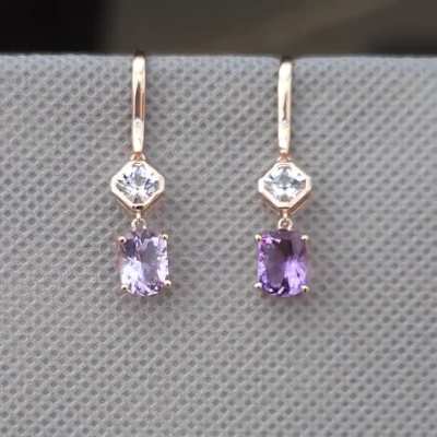 Recently completed Rose Gold earrings. Morganites in Void Reaver &amp;amp; Amethyst in Tidepool cut by Shiny topped with lab diamond accents.