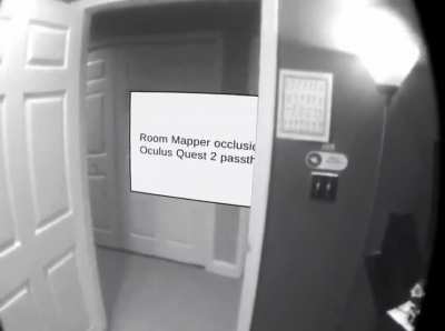Bob Berkebile: "Getting spooky good results with physical wall occlusions in my room mapper solution for #Quest2 passthrough"