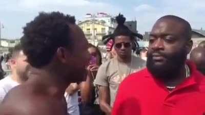 Homeless guy sees rapper Rick Ross walking at Venice Beach and takes a chance and spits a freestyle for him. Rick Ross was so impressed he signed him to a record deal right there on the spot. (Link to story in comments)